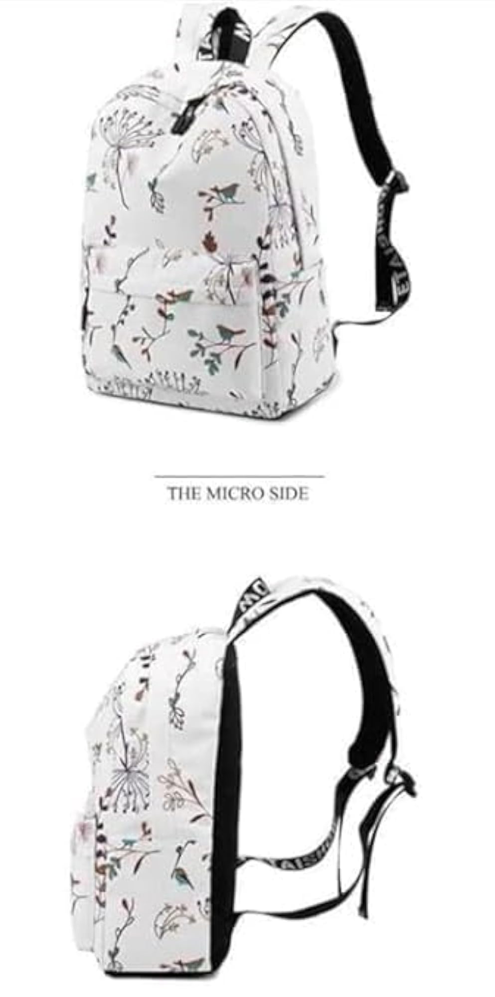 Floral and Bird Print Backpack, Casual School Bag